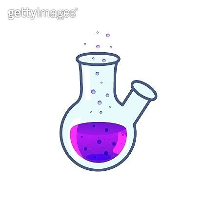 Round bottom flask with two necks with purple solution 이미지 1226225184