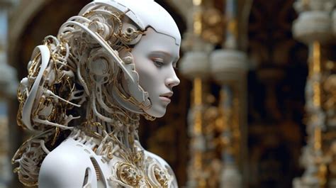 Una Mujer Con Cara De Robot Y Rostro Dorado Y Blanco Foto Premium