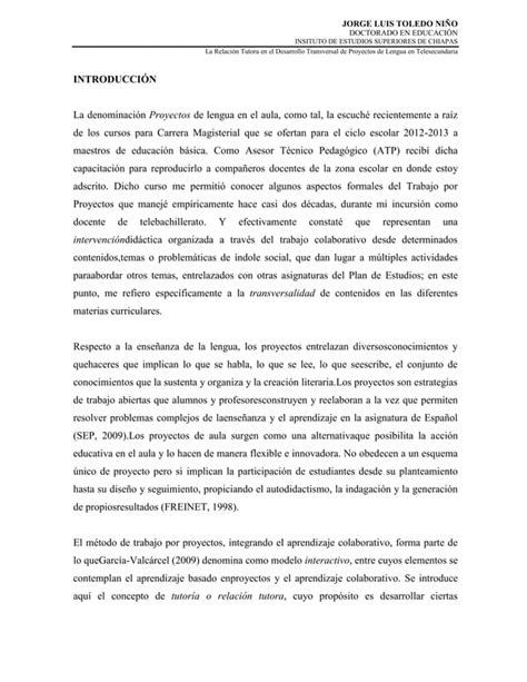 La Relaci N Tutora En La Transversalidad De Los Proyectos De Lengua En