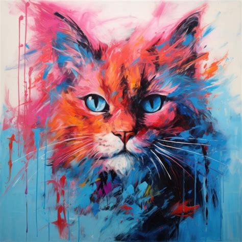 Lindo Cartel De Arte De Pared De Gato Rojo En El Estilo De Pintura Al