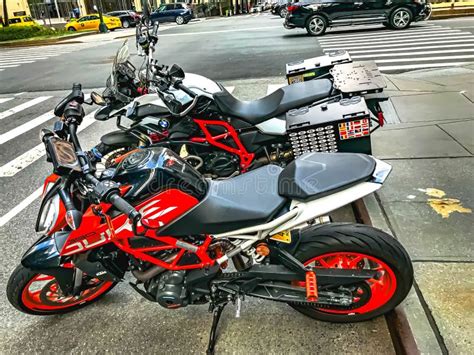 Motorcycles Parked In New York City Streets Editorial Image Image Of