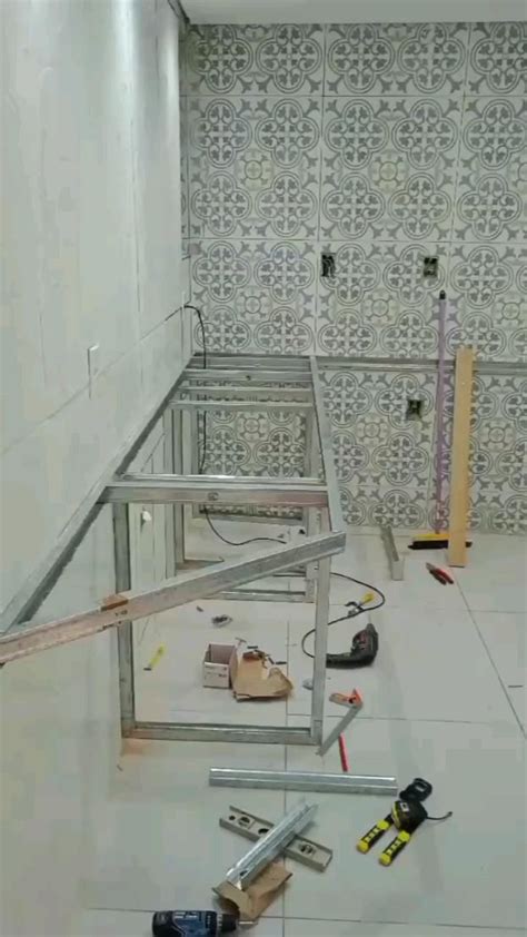 COZINHA DE DRYWALL bancada em drywall ganhando forma dia após dia em