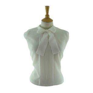 White Pussy Bow Blouse Sleek Simple And Chic Blue Vintage Clothing
