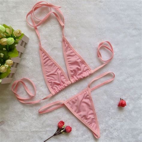 Pink Extreme Micro Bikini Triangle Bikini Crotchless Bikini Etsy Singapore