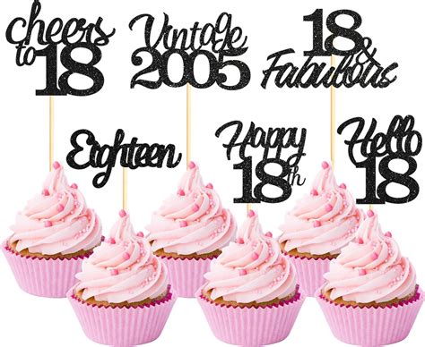 Sotpot 18th Birthday Cupcake Toppers 24 Pcs Black Glitter