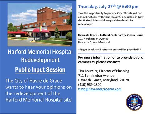 Reminder: Input Session on Harford Memorial Hospital - July 27, 2023