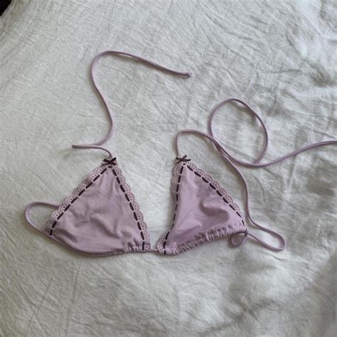 Lilac Bikini With Brown Stitching Depop