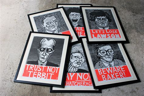 A Humorous Group of Six Framed English Political Satire Woodblock Prin ...