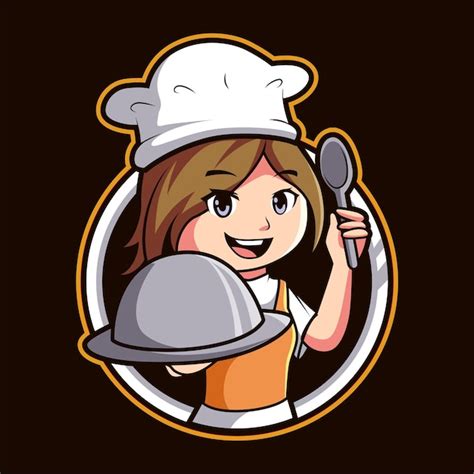 Ilustração de mascote de desenho animado chef feminino Vetor Premium