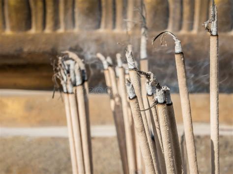 Incense Sticks On Joss Stick Pot Are Burning And Smoke Use For P Stock