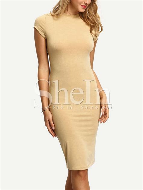 Nude Crew Neck Slim Sheath Dress SheIn Sheinside