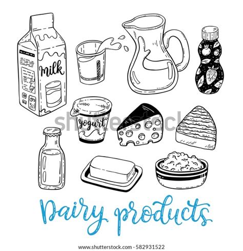 Hand Drawn Vector Sketch Dairy Products Vetor Stock Livre De Direitos