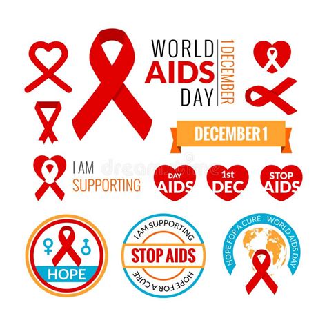 Set Of Aids Badges Vector Collection Stop Aids Stock Vector