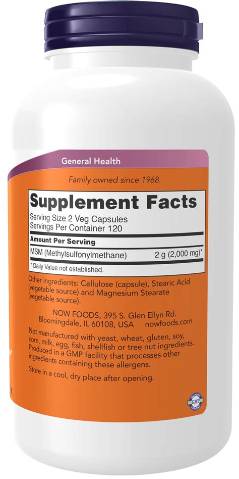 Now Supplements Msm 1 000 Mg For Joint Health And Support 240 Vegan Capsules