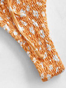 ZAFUL Ditsy Print Smocked String Bikini Swimwear In ORANGE ZAFUL 2025