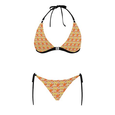 Orange Bikini With Poppies Buckle Front Halter Bikini Swimsuit Model S08 ID D5147879