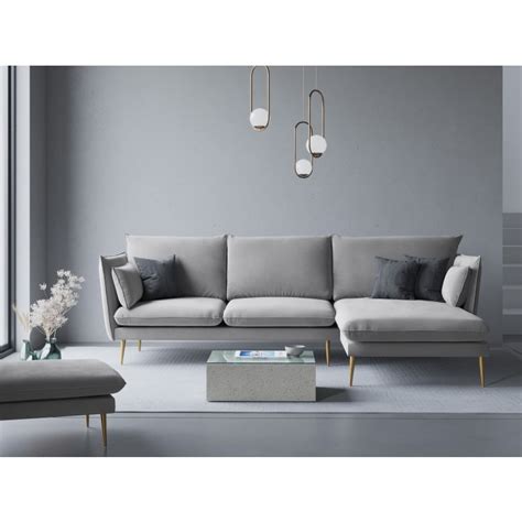 Sitzer Ecksofa Rechts Aus Samt Hellgrau Agate Maisons Du Monde