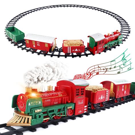 Buy deAO Christmas Train Set for Kids with Light & Sounds, Smoke, Electric Train Sets for Kids ...