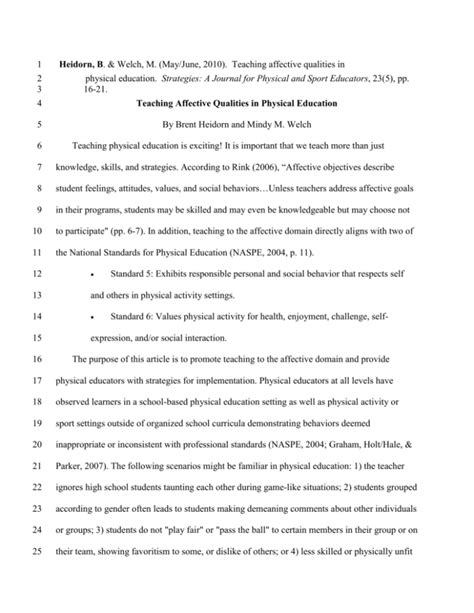 Teaching Affective Qualities in Physical Education