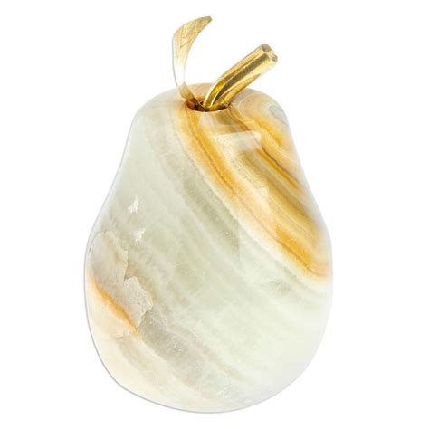 Onyx and Brass Pear Sculpture from Mexico - Eris Pear | NOVICA