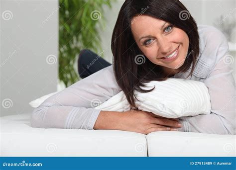 Brunette Laying In Her Bed Stock Image Image Of Bang 27913489