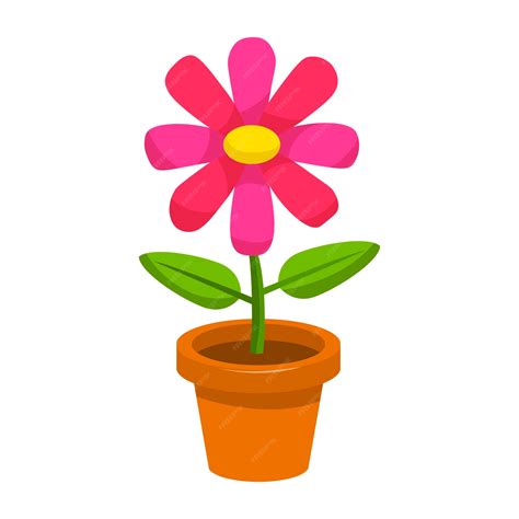 Premium Vector Bright Cartoon Flower In The Pot In Flat Style