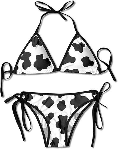 Granbey Cow Print Bikini Cow Bathing Suit Set Sexy Cows Print Bathing Suits Black And White