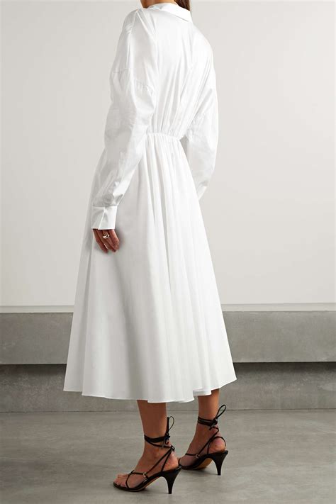 White Belted Gathered Poplin Midi Dress Norma Kamali Net A Porter