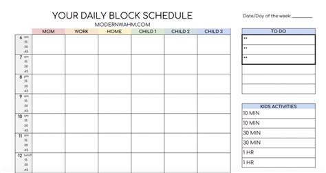 Printable Block Schedule Template