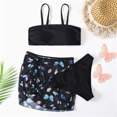 Urmagic Girl S Butterfly Print Bikini Bathing Suit With Cover Up Beach Skirt Piece Swimsuits