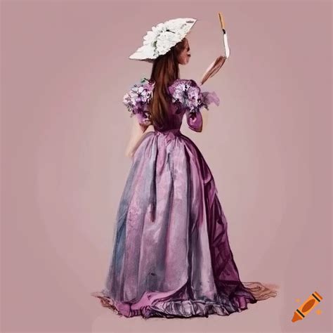Pencil Drawing Of A Young Woman In A Victorian Dress And Hat On Craiyon