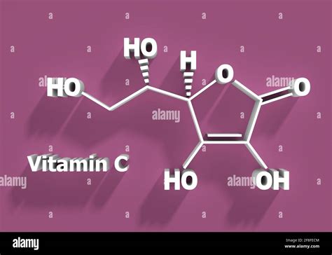 Fórmula química estructural del ácido ascórbico renderizado en 3D