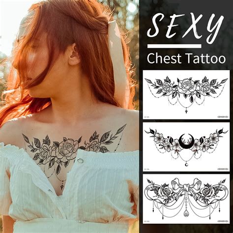 Fake Tattoo Women Girls Breast Underboob Sexy Temporary Tattoo Stickers Big Flowers Jewelry