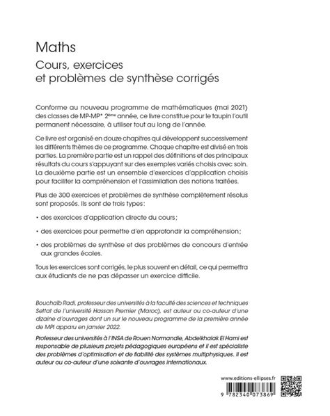 Maths MP et MP Cours exercices et problèmes de synthèse corrigés