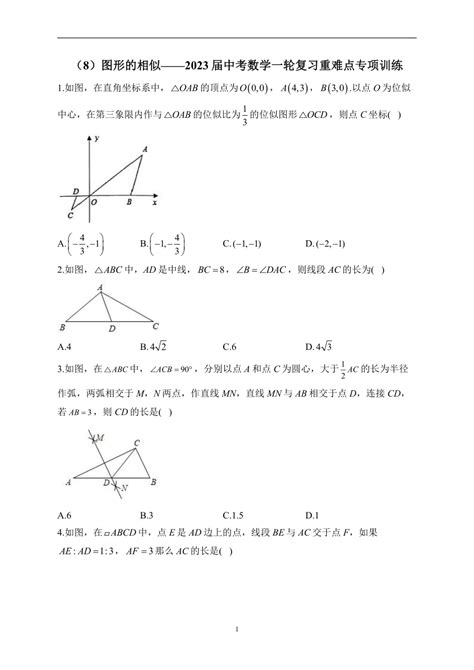 （8）图形的相似——2023届中考数学一轮复习重难点专项训练（含解析） 21世纪教育网