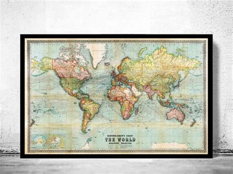 Beautiful World Map Vintage Atlas 1740 Mercator Projection Vintage