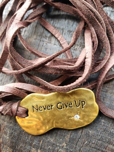 Never give up Gold chunky pendant-never give up necklace-never give up ...
