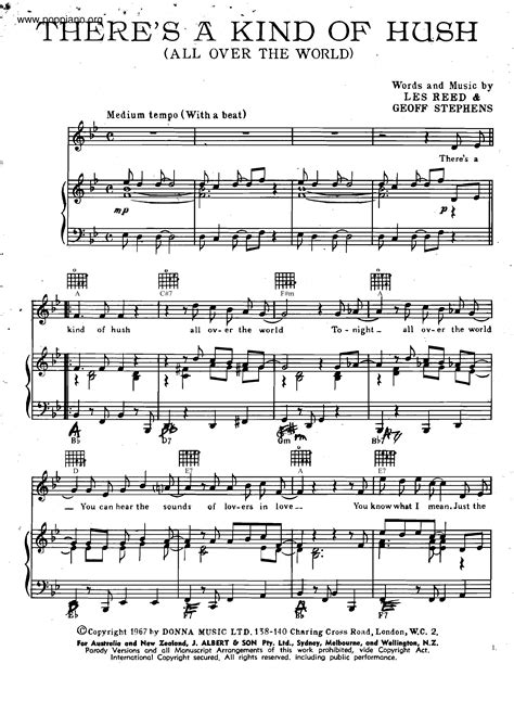 Carpenters There s A Kind Of Hush Sheet Music pdf カーペンターズ Free