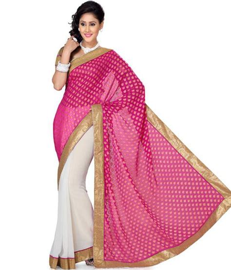 Saree Swarg Pink Chiffon Saree Buy Saree Swarg Pink Chiffon Saree