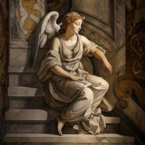 Premium Photo | Image of angel sits on the stairs in italy fresco ...