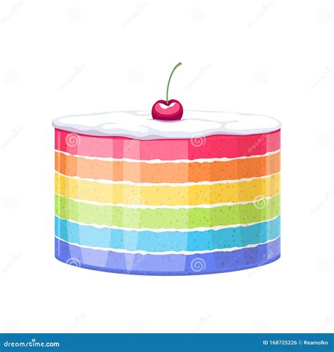 Colorful Birthday Rainbow Cake Decorated with Cherry Vector Illustration. Stock Vector ...