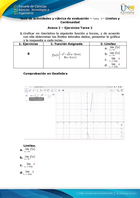 Anexo 2 Ejercicios Tarea 2 Guía De Actividades Y Rúbrica De Evaluación Tarea 2 Límites Y