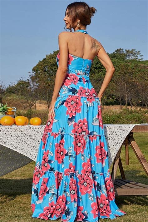 Floral Sexy Cut Out Halter Maxi Dress Summer Dress Thecelebritydresses