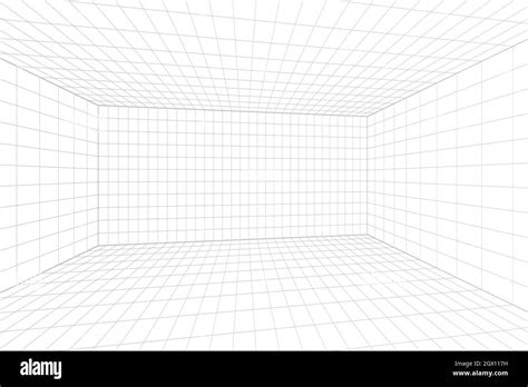 Grid Perspective White Room With Gray Wireframe Background Digital