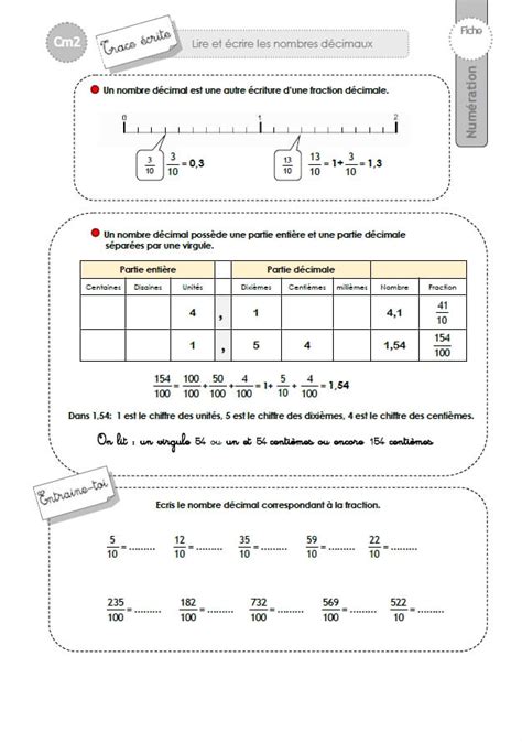 Cm2 Trace Ecrite Lire Et écrire Les Nombres Décimaux