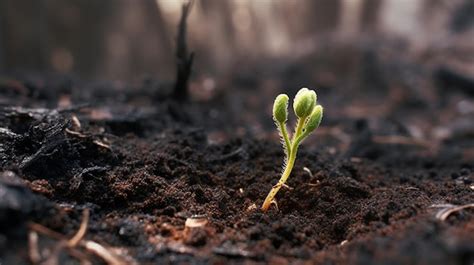 Premium AI Image A Small Plant Sprouts From The Ground In A Forest