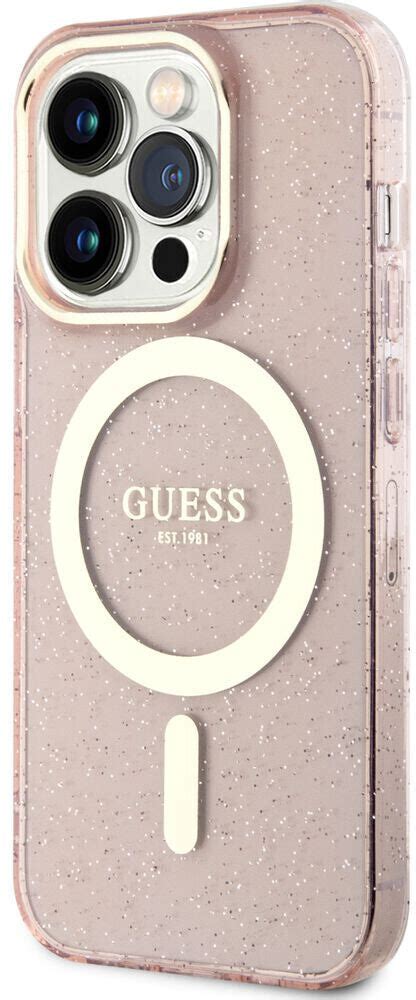 Guess Schutzhülle hardcase Glitter Gold MagSafe für iPhone 14 Pro Rosa