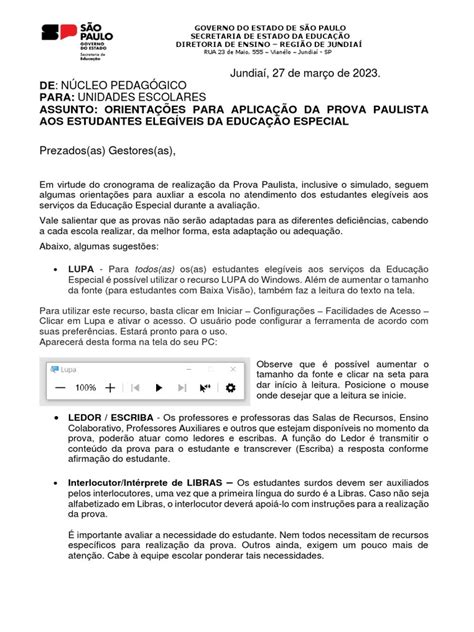 Prova Paulista 2023 - Orientações para Prova Paulista 2023 | PDF | Educação Especial ...