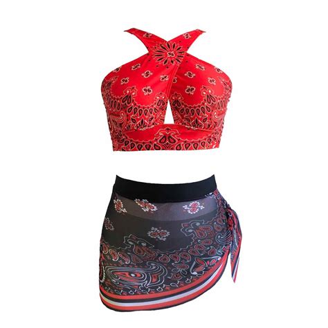 WREESH Womens Bikini Set With Sarong Bathing Suit Beach Cover Up Wrap Skirt Swimsuit Split