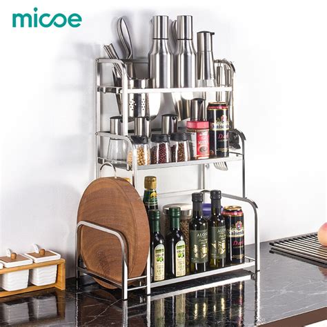 Micoe Rak Dapur Stainless Steel Tiga Tingkat Rak Bumbu Dapur Rak